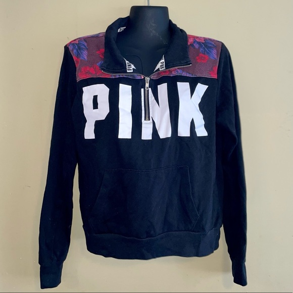 PINK Victoria's Secret Tops - Womens PINK Victoria’s Secret black and floral print zip up sweatshirt in medium